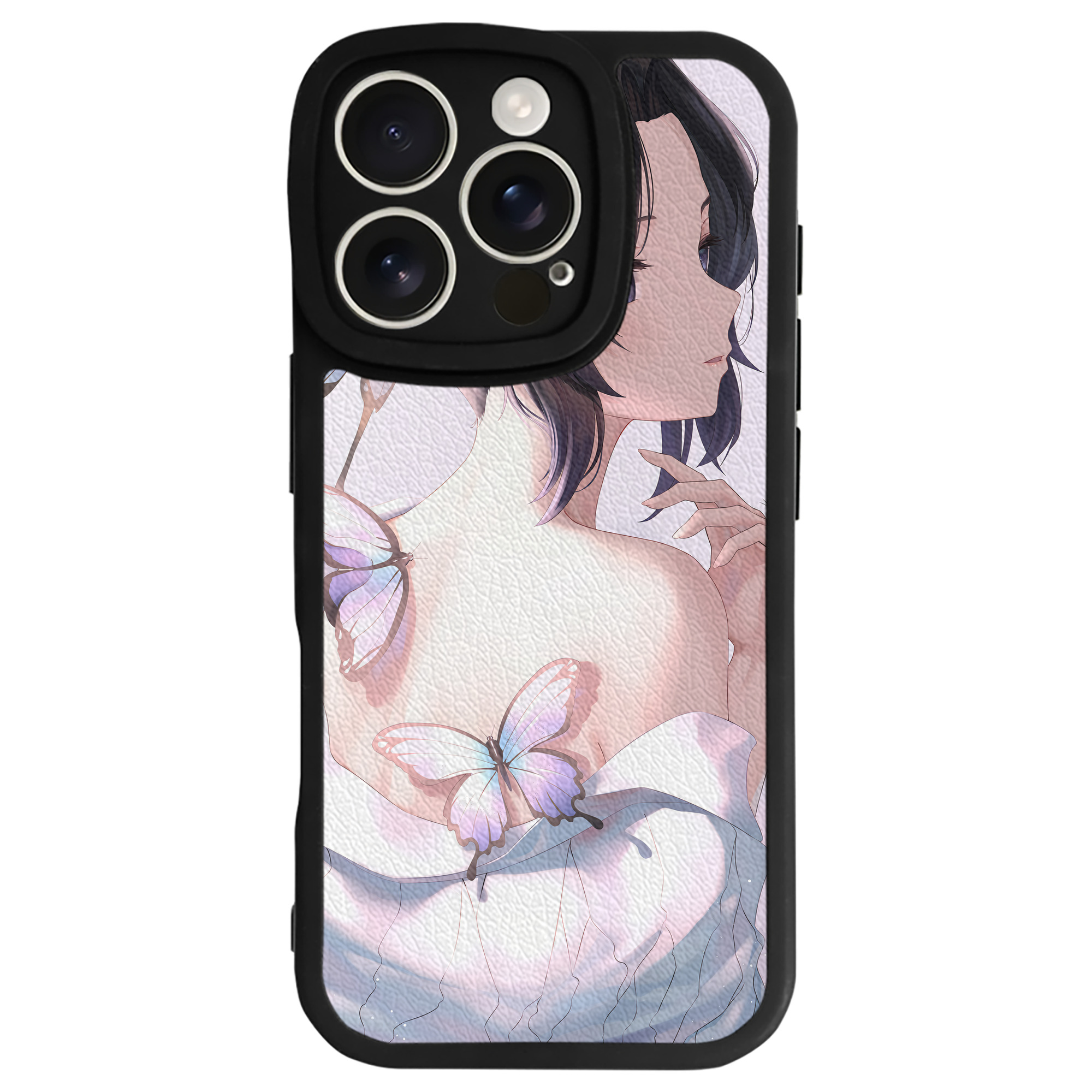 （画像用） 鬼滅の刃（きめつのやいば）蟲柱-胡蝶 しのぶ／こちょう しのぶ Kochou Shinobu 【iPhone 16シリーズ対応】シリコンスマホケース（レザー調） 材質：シリコン